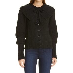 NWT By Timo Hairy Knit Pompom Cardigan in Black